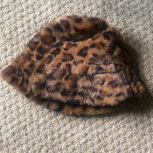 Fuzzy cheetah print bucket hat